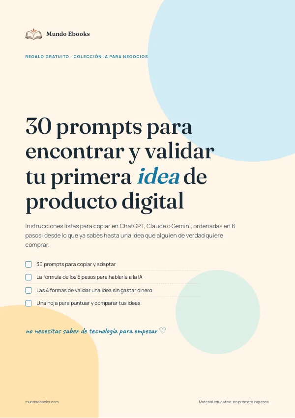 Portada del PDF: 30 prompts para tu primera idea de producto digital