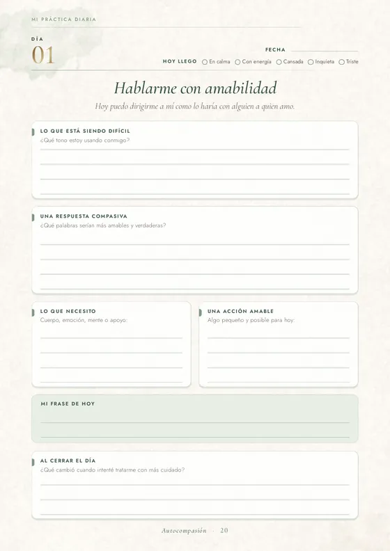 Página diaria de Autocompasión